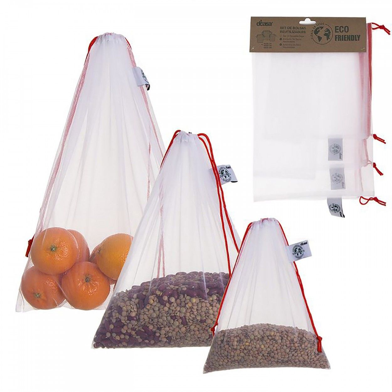 Bolsa Compra Re-utilizable, Juego de 3 Bolsas para Alimentos. Productos Eco-Friendly Set de Bolsas Reutilizables