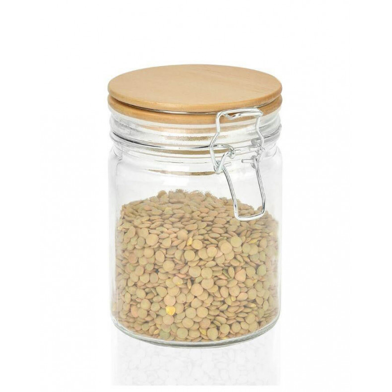 BOTE CLIP VIDRIO TAPA MADERA 700 ML