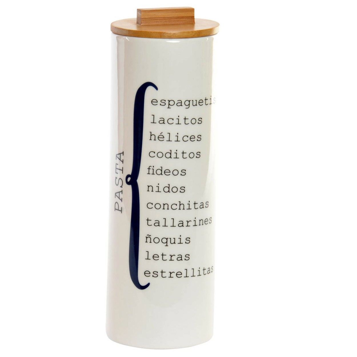 Bote/Tarro Cocina para pasta con Tapa de Bambú, realizado en Gres. Diseño Original 10X10X30 cm.-Hogarymas-