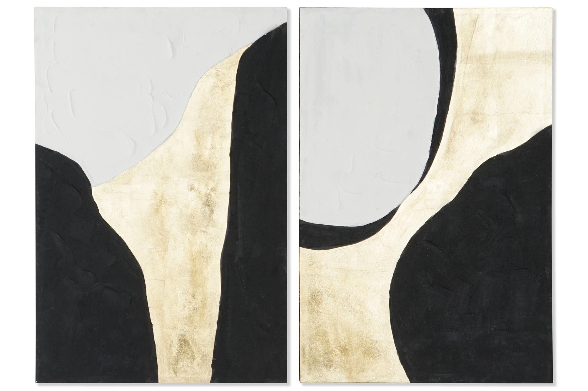 DKD Home Decor Cuadro Decorativo de Pared Abstracto Urban Negro Dorado en Lienzo y Mdf - 2.8 x 90 x 60 cm (Pack de 2 Unidades)