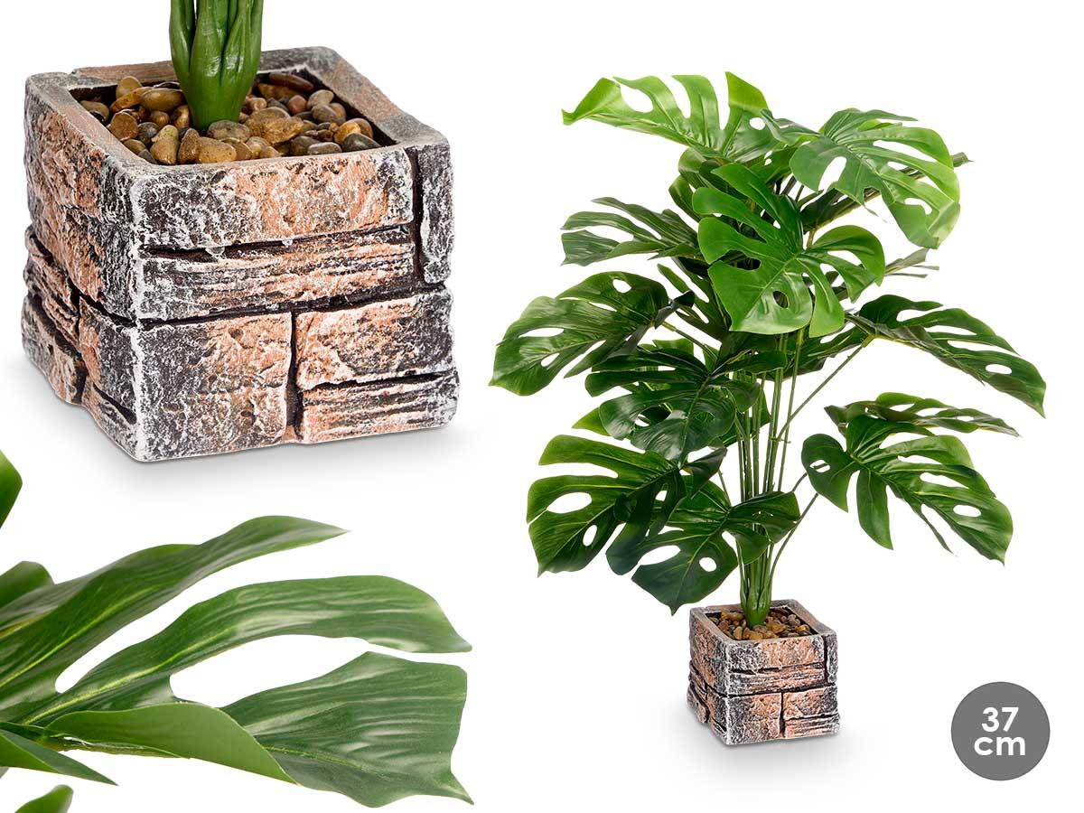 Ibergarden Maceta Cuadrada Hoja Costilla, Verde, Plástico/Magnesio, 39x75x35 cm (4 Unidades)