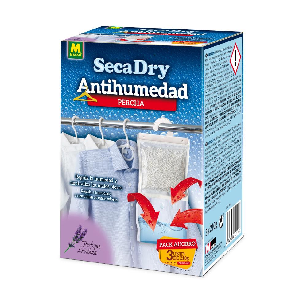 Massó Secadry Percha Antihumedad Deshumidificador Pack 3 Unidades de 210g - Control de Humedad en Armarios y Roperos