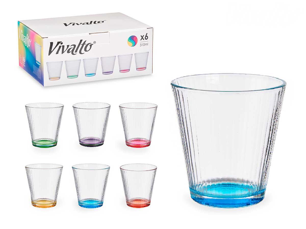 Vivalto Vaso de Vidrio con Rayas Transparente, 310 ml, Varios Colores (36 Unidades)