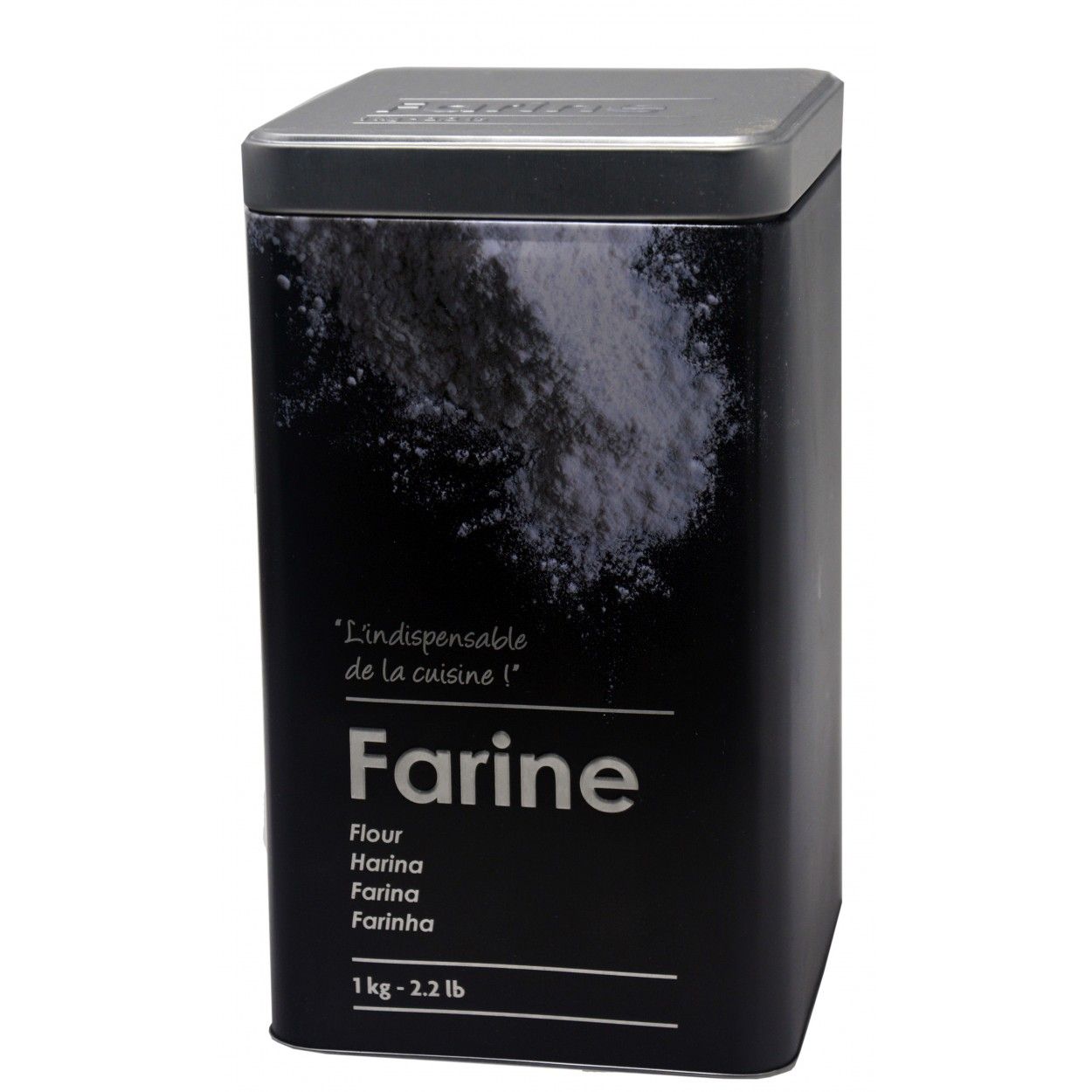Caja Harina Metálica Moderna, Harina Caja Negra y Plateada con Dibujos de Harina en Relieve 10,5x18,5cm - Hogar y Más