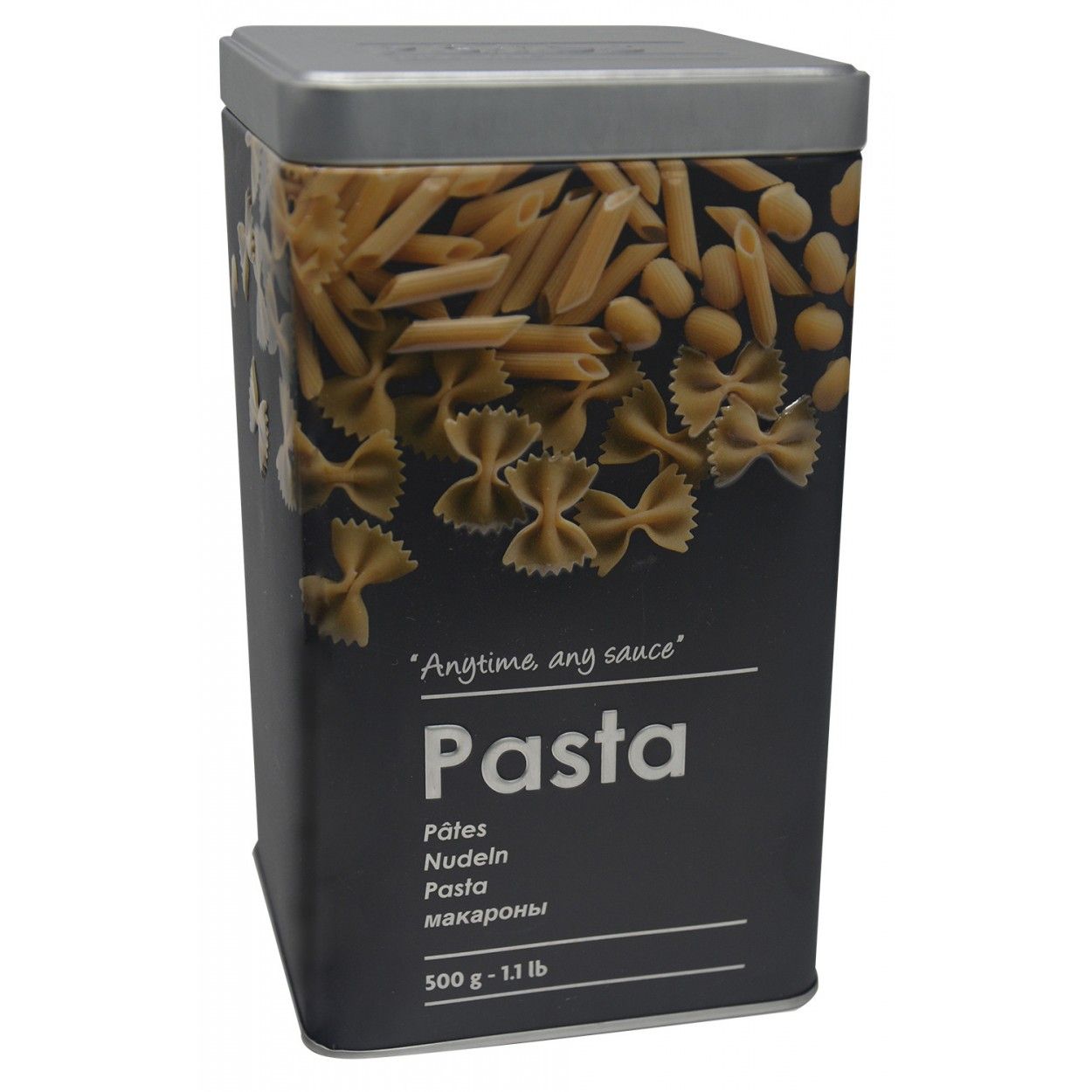 Caja para Pasta Metálica Moderna, Pasta Caja Negra y Plateada con Dibujos de Macarrones en Relieve, 18,5x10,5x10,5cm Hogar y Más