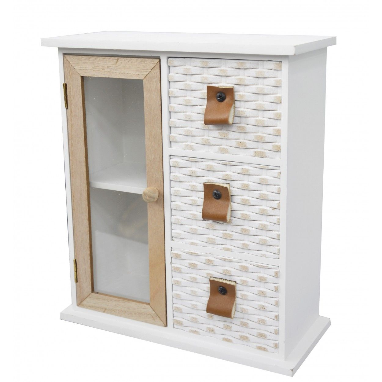 Cajonera/Joyero con 3 Cajones y Armario con 2 Baldas de Madera. Ideal para Decorar y Almacenaje 29,5x29x11 cm