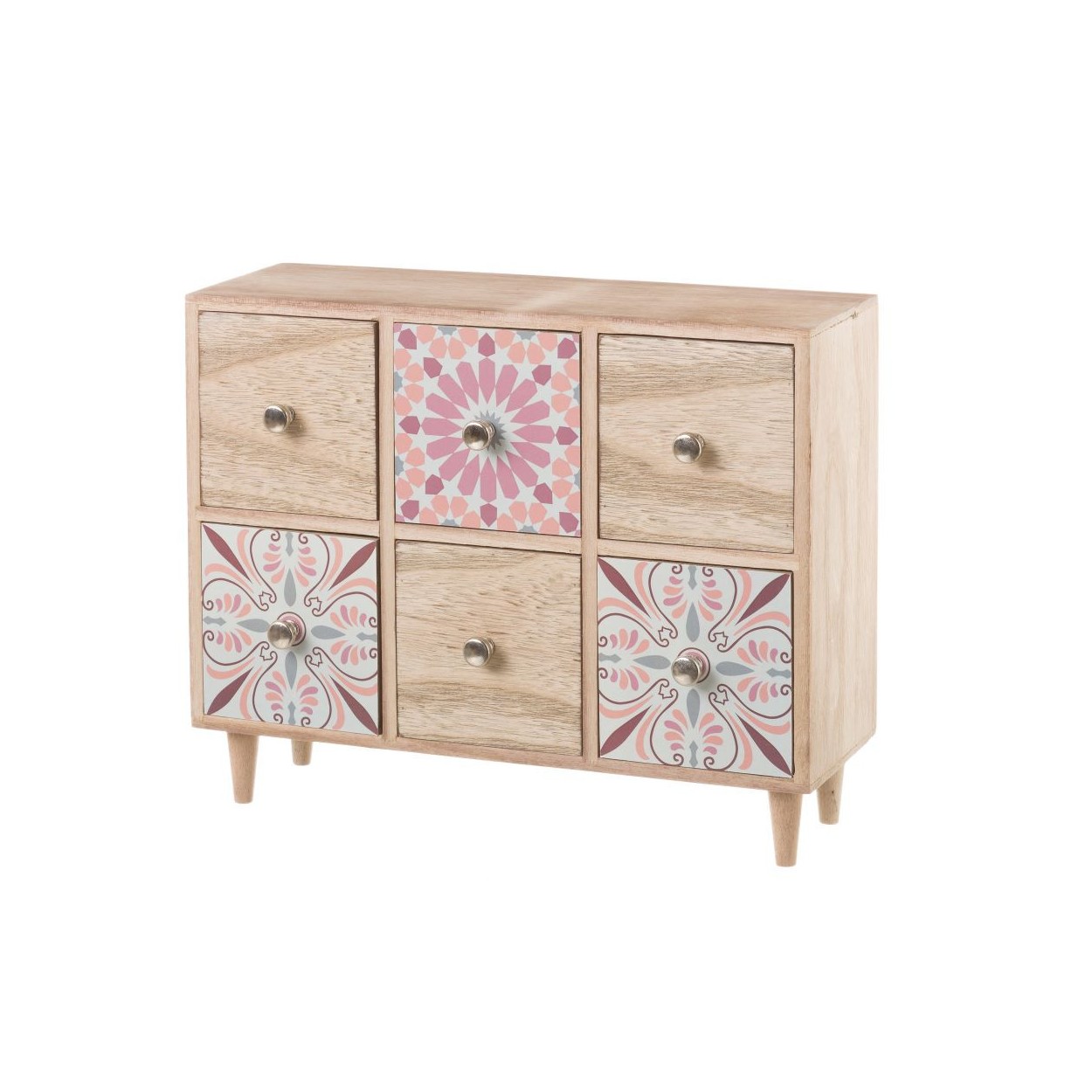 Cajonera con 6 cajones y diseño étnico en color rosa - Hogar y más