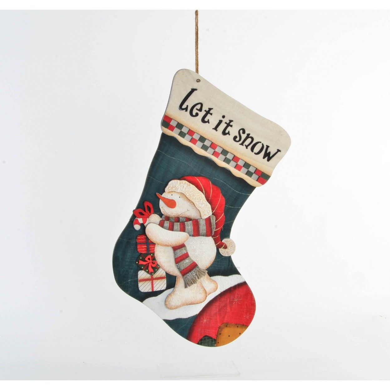 Calcetín Navidad de Madera para colgar, 2 Modelos a elegir. Decoración Navideña/Original 15X25 cm.-Hogarymas-