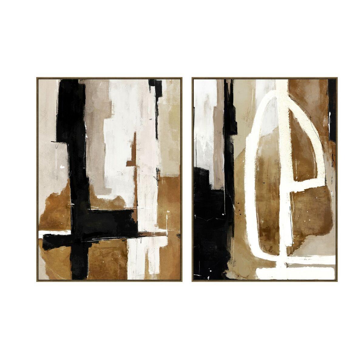 DKD Home Decor Cuadro Abstracto Urban Marrón Negro Beige Blanco Lienzo PS 140x100 cm. Set de 2 unidades para decoración del hogar.