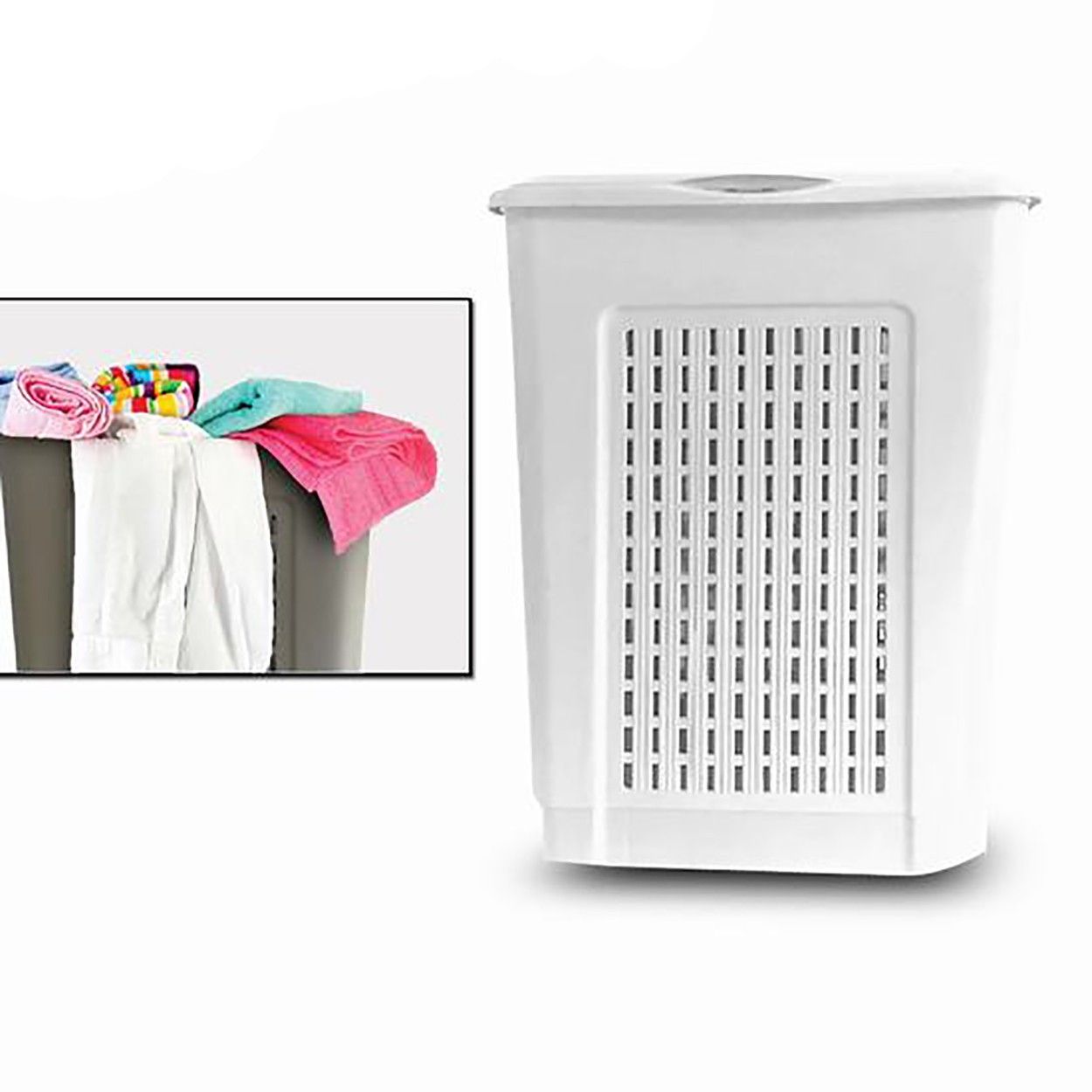 CESTO PARA ROPA MODERNO BLANCO 42x32x58CM