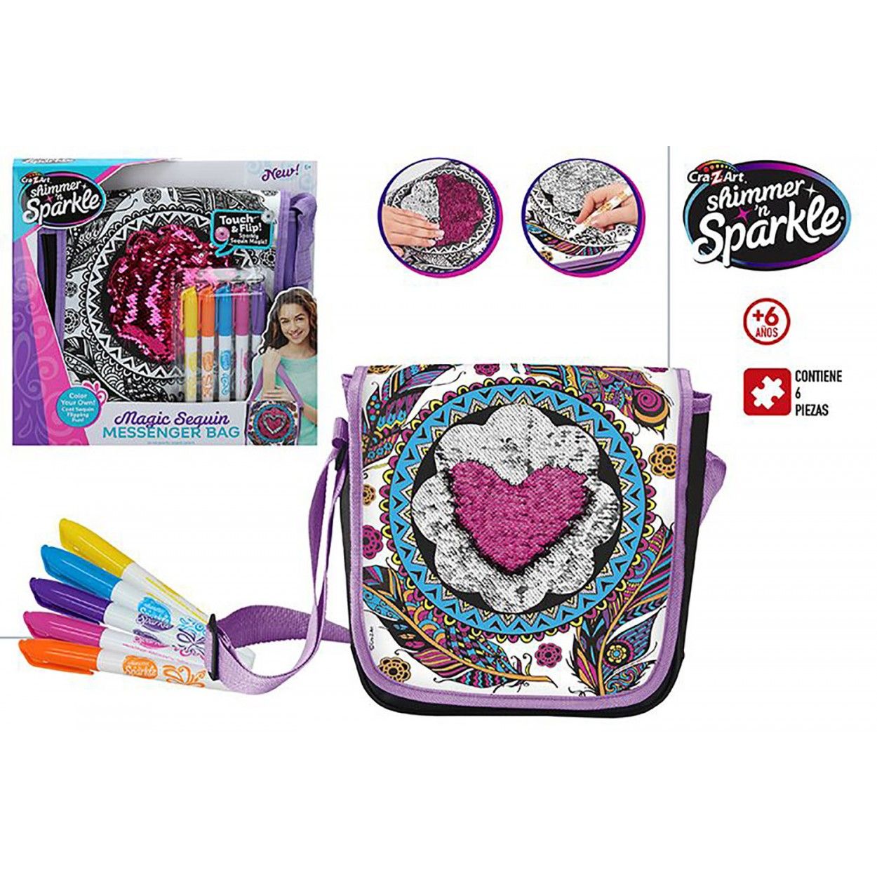 Crea tu Bolso de Lentejuelas, Multicolor, Rotuladores de Colores. Juegos Infantiles de Creatividad 305 x 50 x 290 mm