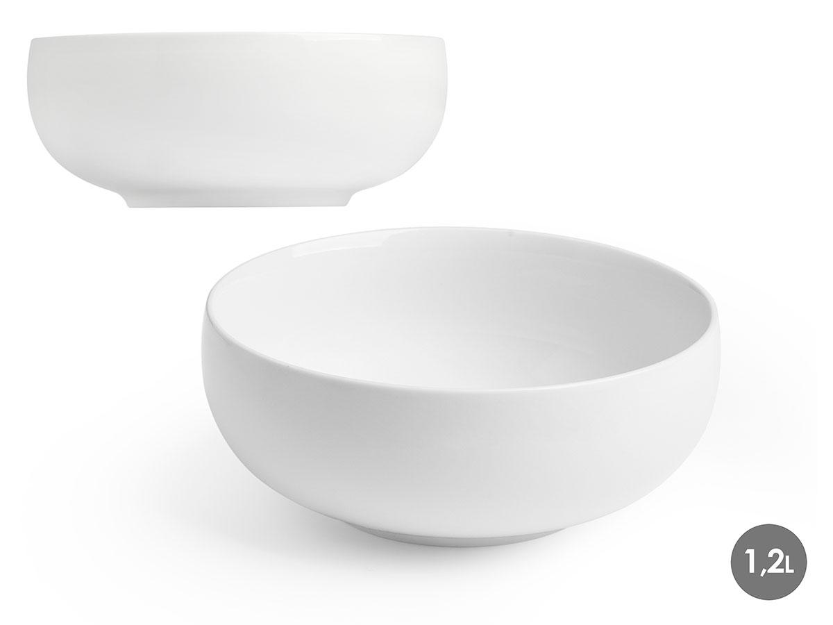 Vessia Bol Grande de Porcelana Blanco de 1,2 Litros para Desayuno, Cereales, Sopa y Ensaladas - 18x7x18 cm, Base Ø 9,5 cm (16 Unidades)