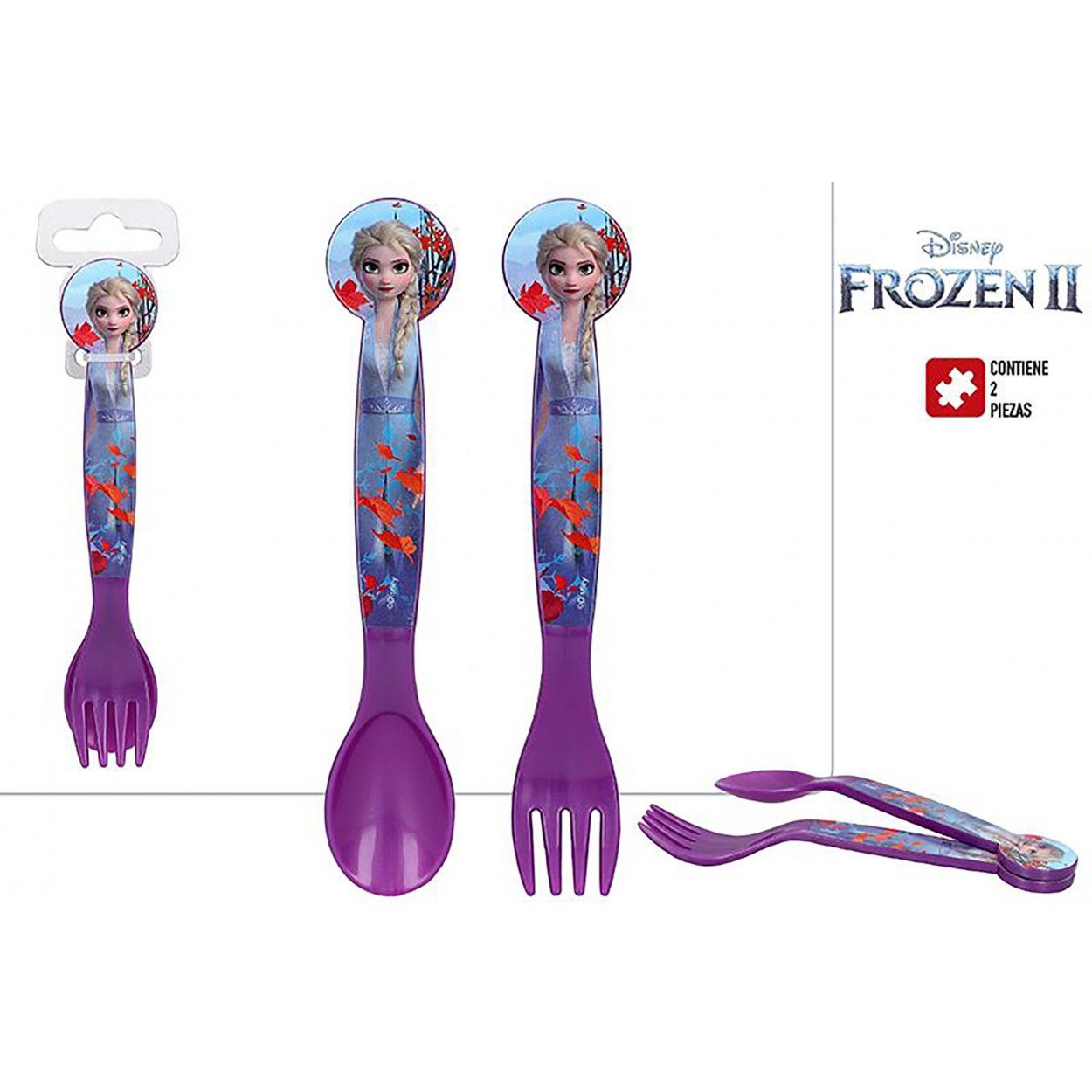 Cubiertos Infantiles Plástico Duro, Reutilizables para Niños de PRINCESA DEL FRÍO 2. Vajilla Disney 17,5x3x3 cm
