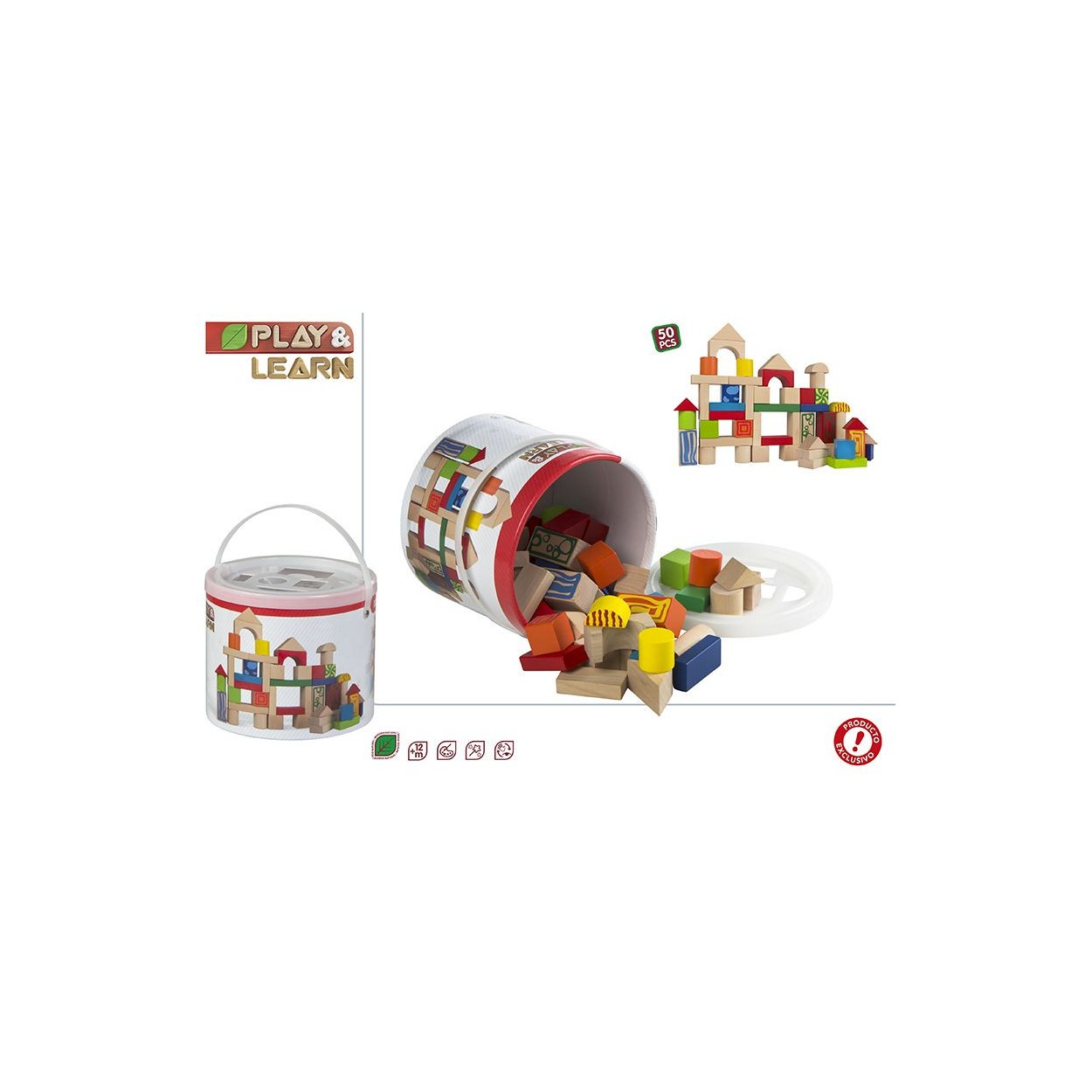 Cubo con 50 piezas realizadas en Madera, para Jugar a Construir. Diseño Ergonómico, con estilo Infantil - Hogar y Más