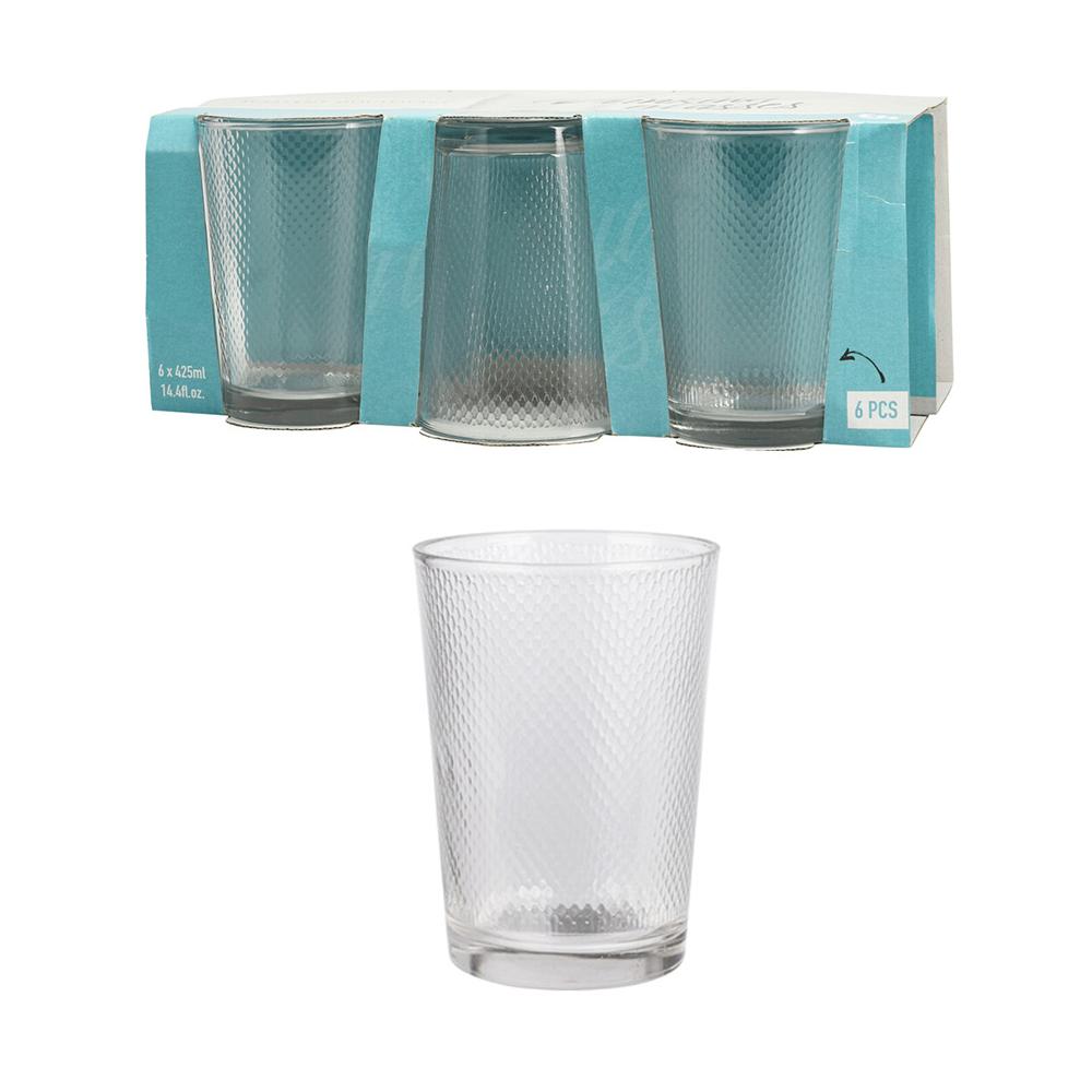 Excellent Houseware Set 6 vasos agua 425ml cristal viselado, ye6000770