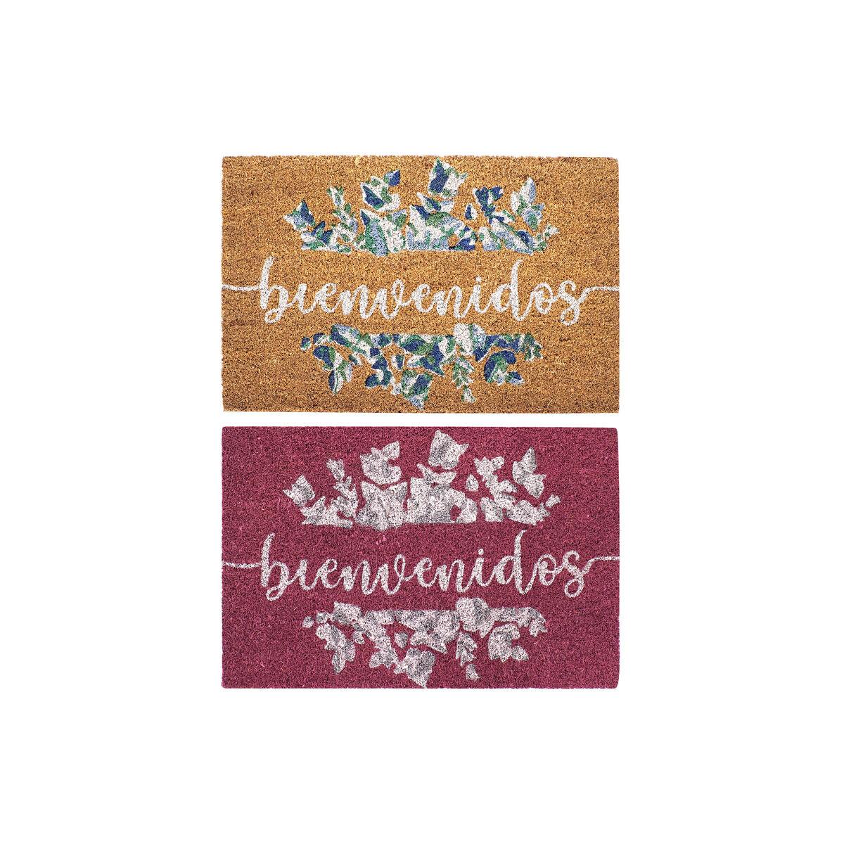 DKD Home Decor Felpudo Básicos Diseño Eucalipto Fibra de Coco Goma Marrón Rosa 40x60 cm Grosor 1.5 cm Pack 2 Unidades