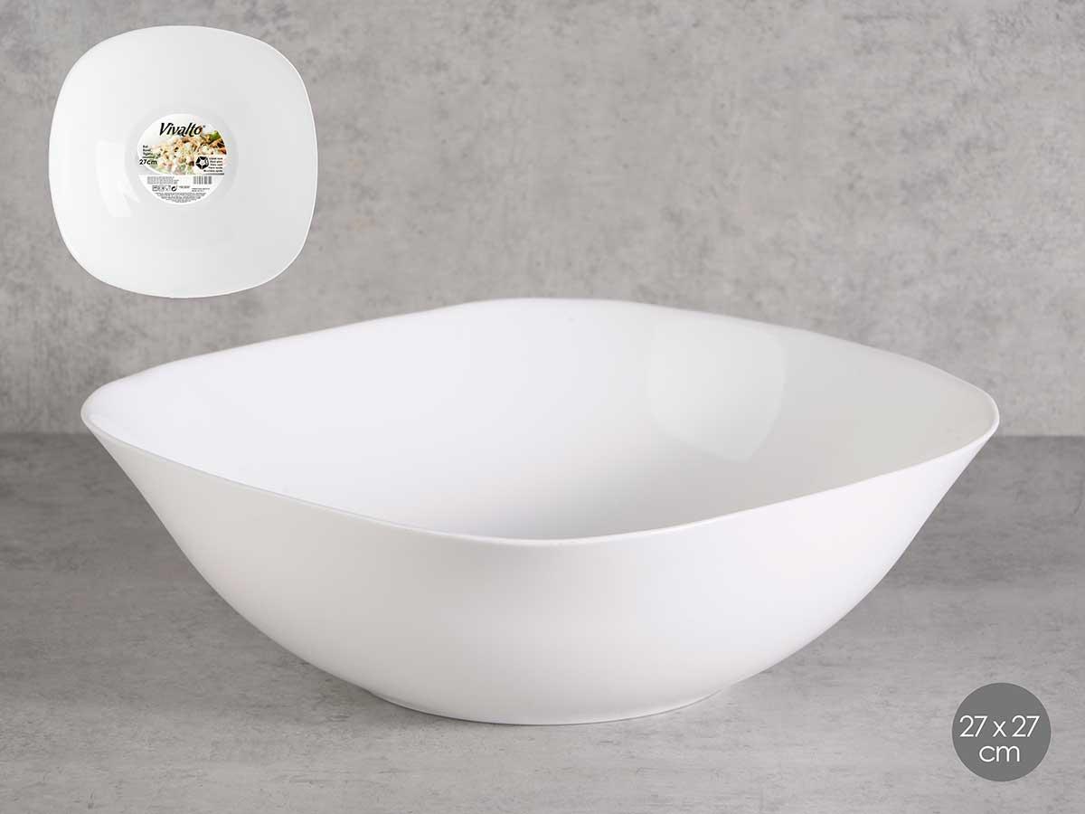 Vivalto Bol Opal Cuadrado 27 cm, Vidrio Opal Blanco, 24.5x24.5x8.5 cm (24 Unidades)