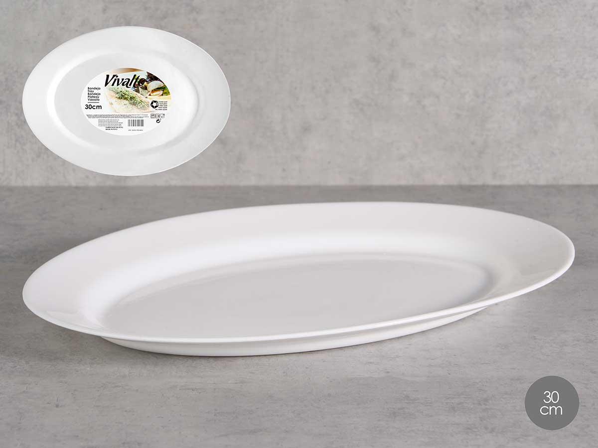 Vivalto Bandeja Ovalada de Vidrio Opal Blanco 30 cm x 22.5 cm x 2.5 cm (24 Unidades)