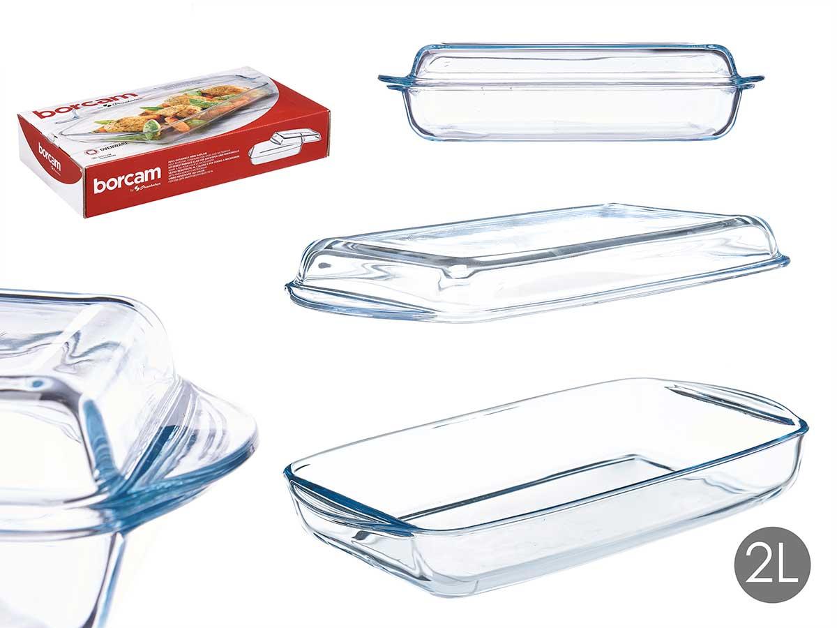 Pasabahce Bandeja con tapa Borcam 1950 ml, vidrio borosilicato, 35.5x20x8 cm (4 Unidades)