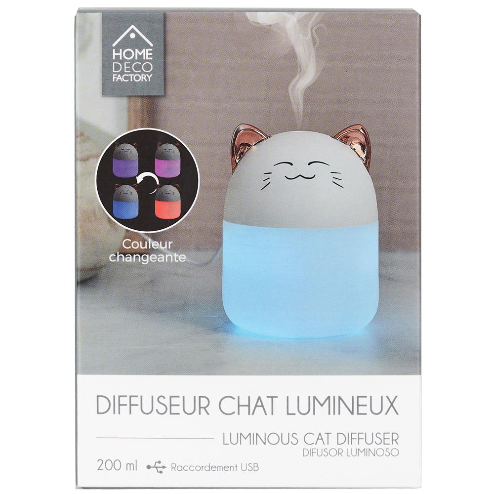 The Concept Factory Difusor Ambientador LED Gato Kawaii, Cambia de Color, USB, 200 ml, Incluye 3 Filtros, d.8 cm h.10.8 cm