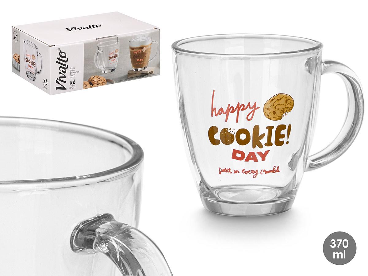 Vivalto Taza de Vidrio Cookie 370 ml, 12x10.3x9 cm (24 Unidades)