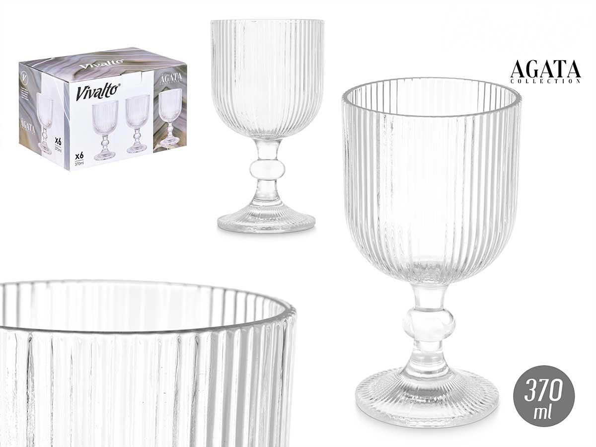 Vivalto Copa Transparente con Rayas 370 ml, 8.7x16.3x8.7 cm (24 Unidades)