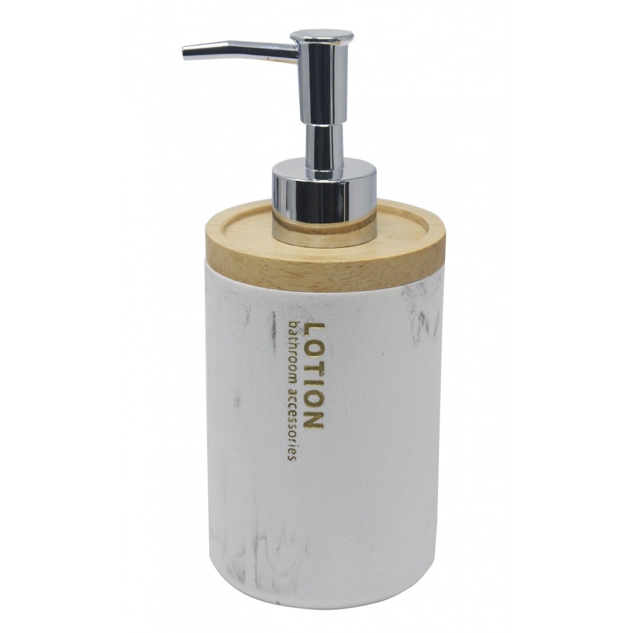 Dosificador Blanco de Resina con Tapa de Bambu, Dosificador con acabado de Marmol, Elegante/Moderno 18x7,5cm - Hogar y Más