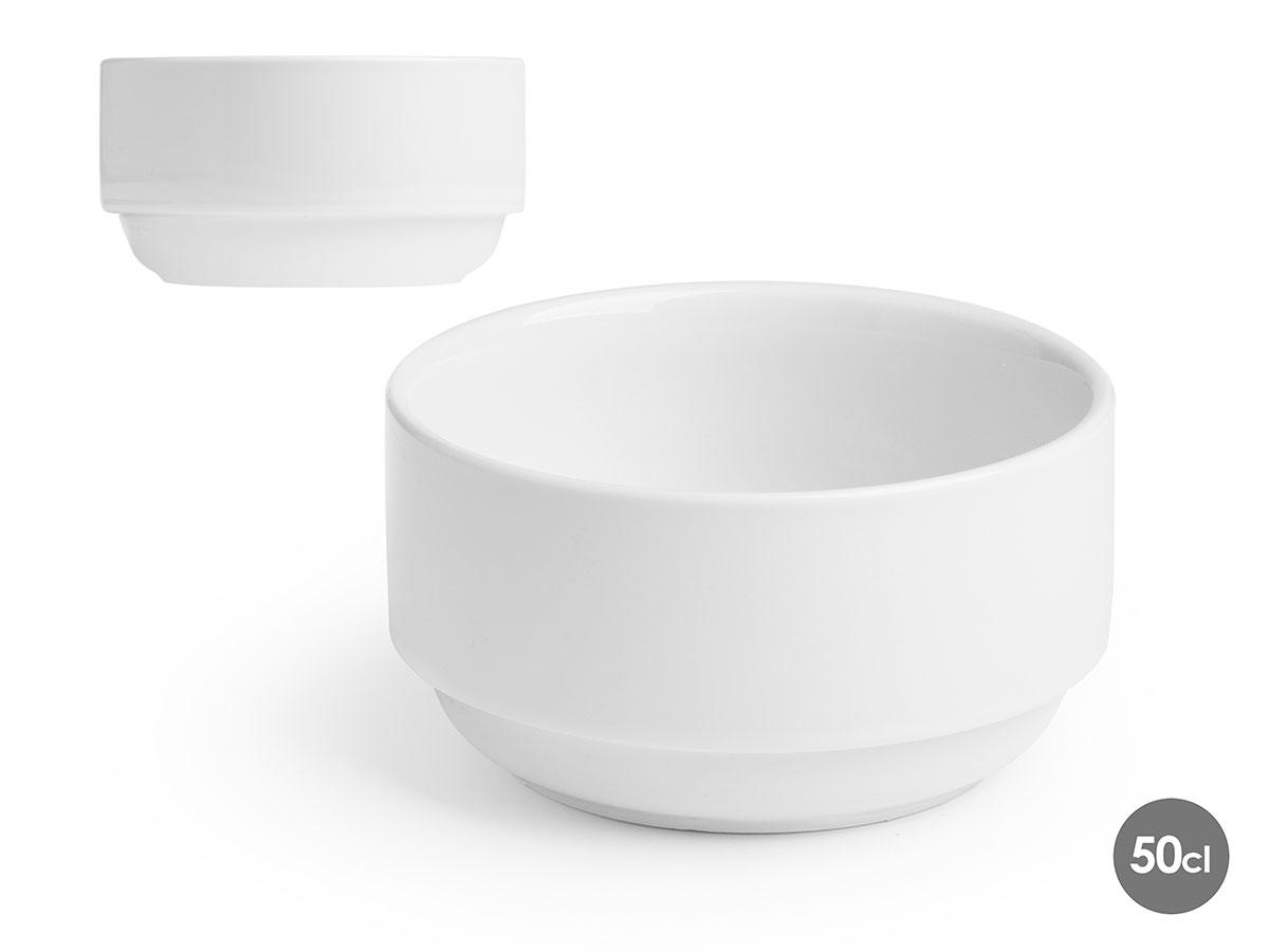 Vessia Bol de Porcelana Redondo Blanco 500 ml, 12 cm Diámetro x 6.5 cm Alto (48 Unidades)