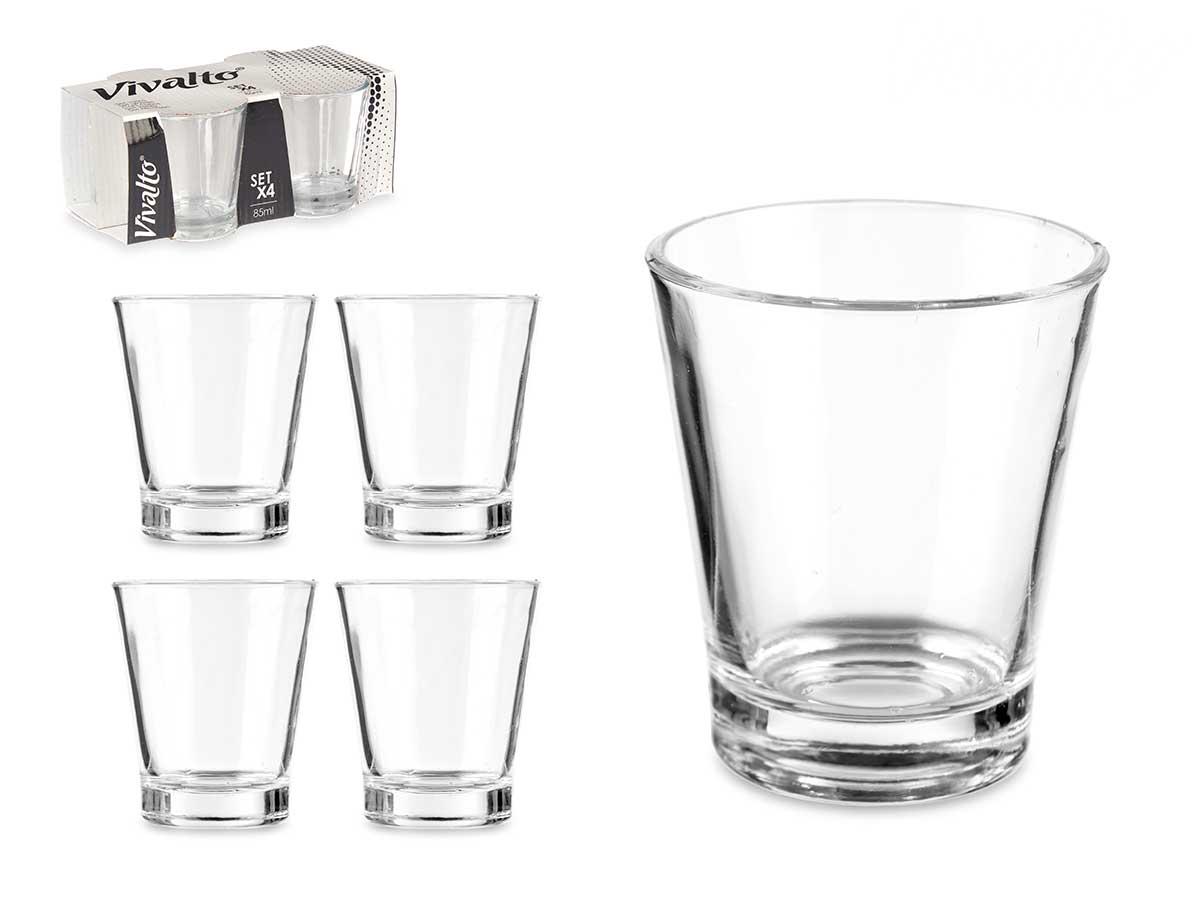Vivalto Set de 4 Vasos de Vidrio para Café, 85 ml, 17x7.5x11 cm (24 Unidades)