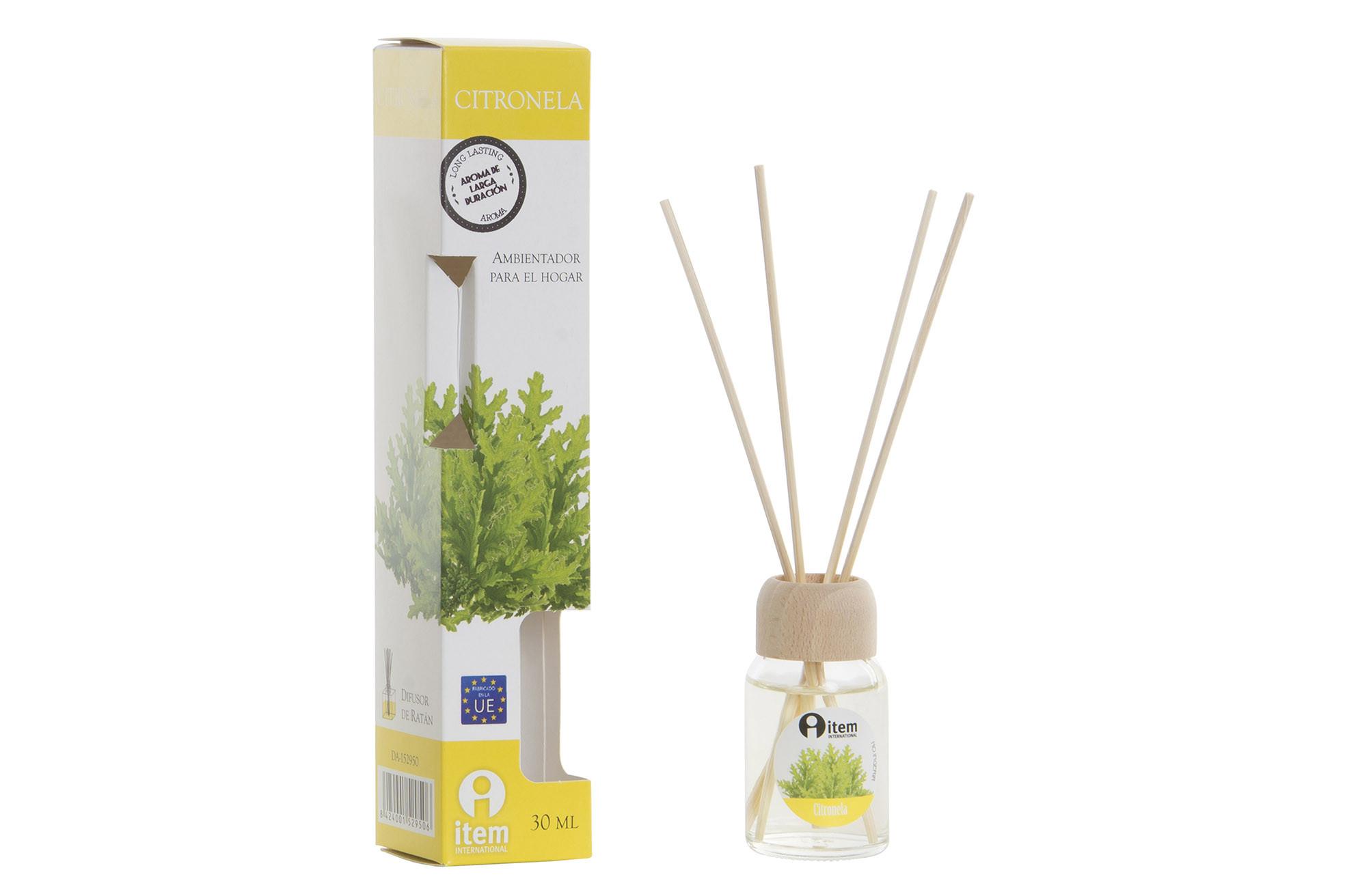 DKD Home Decor Ambientador Mikado Citronela Antimosquitos con Varillas Básicos Amarillo 30ml Pack 6 Unidades