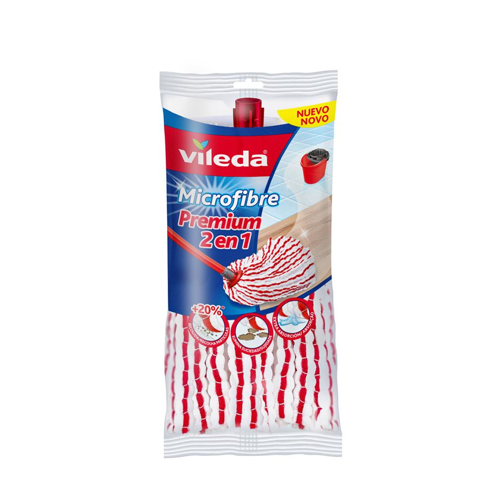 Vileda Fregona Premium 2 en 1 Microfibra Blanco para Suelos Máxima Absorción Suciedad Incrustada Cabezal Universal