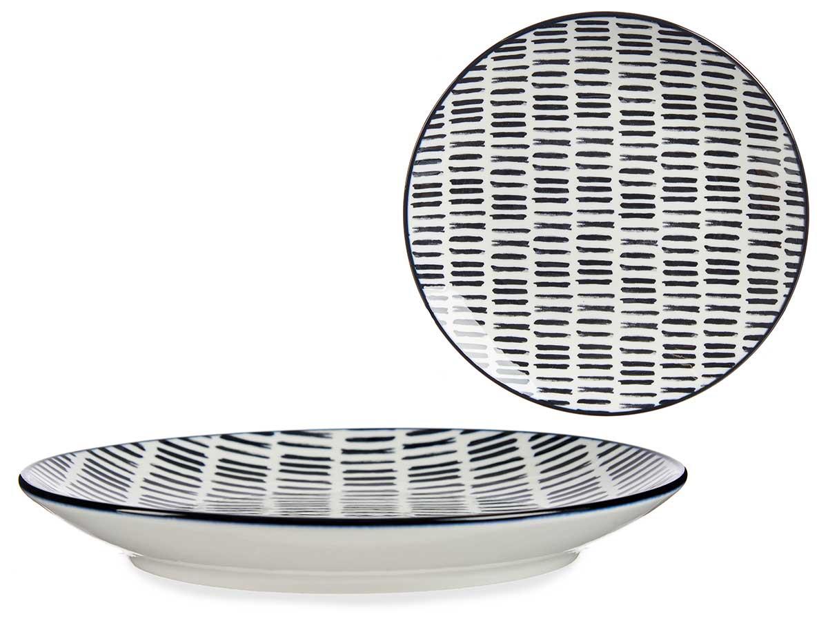 Vessia Plato Postre 20 cm Dibujo Líneas Negro Porcelana (24 Unidades)