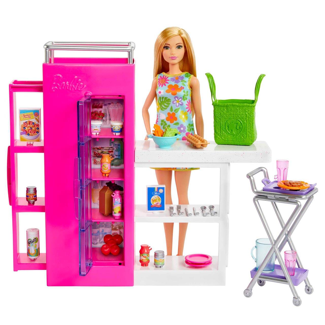 Barbie Hjv38 Muñeca con Despensa de Ensueño - Juego de Cocina con Accesorios y Comida, +25 Piezas