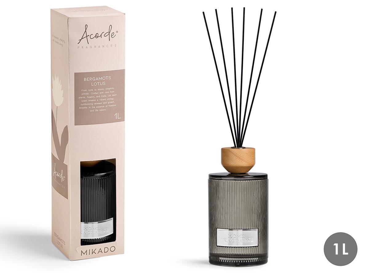 Acorde Mikado Redondo Bergamots Lotus Acorde 1000 ml con 10 varillas de fibra sintética 42 cm (4 Unidades)