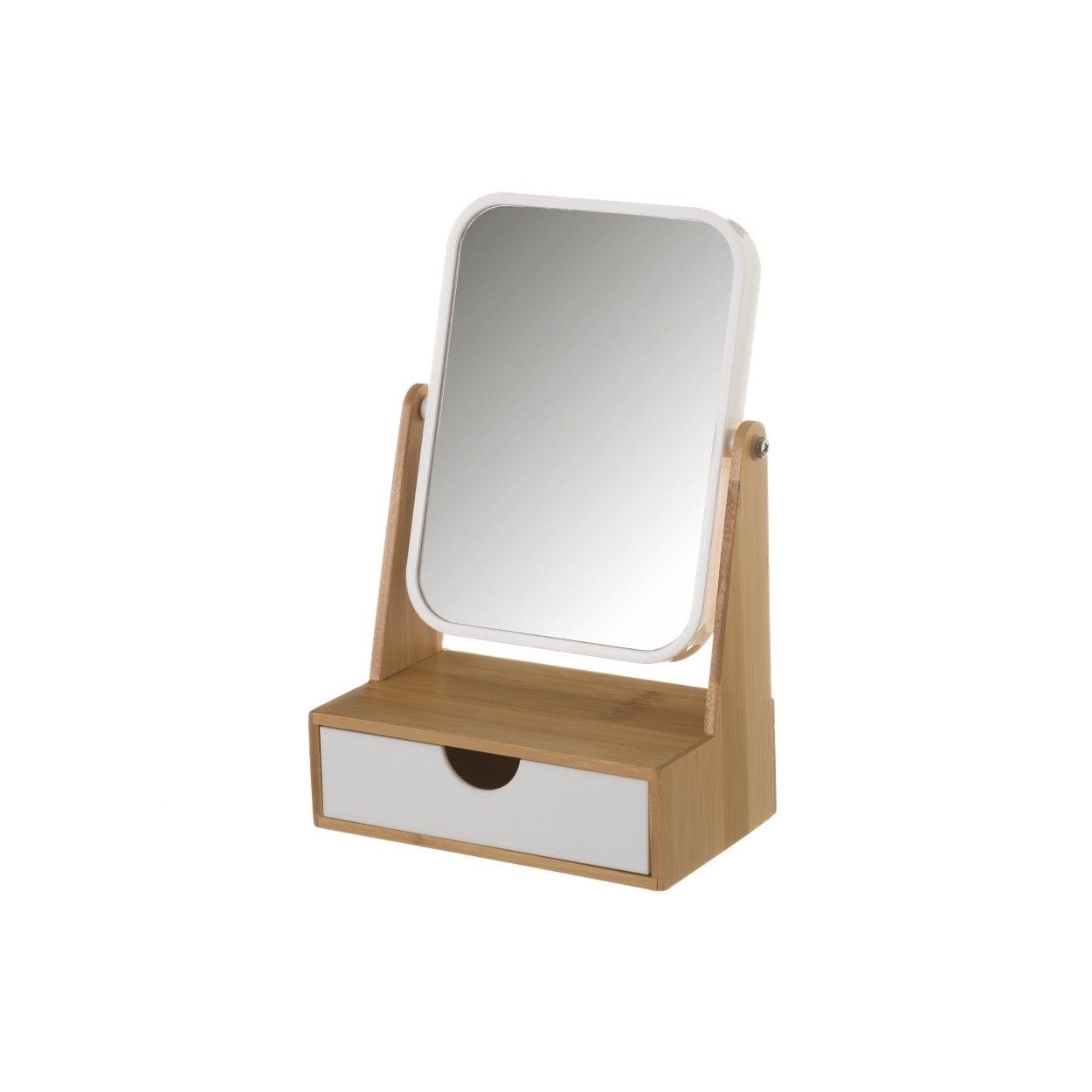 Espejo con Cajón, realizado en Bambú, de color Blanco y Beige, para el Baño. Diseño Nórdico, con estilo Moderno - Hogar y Más