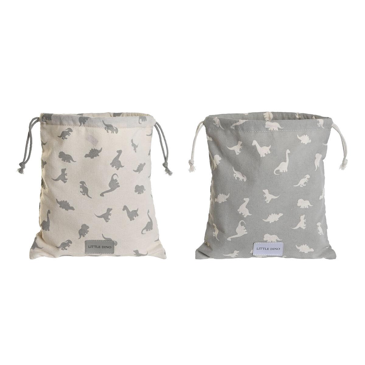 DKD Home Decor Bolsa Baby Dinos 23 Algodón Canvas Blanco Gris 2x24x26 cm - Pack 2 Unidades