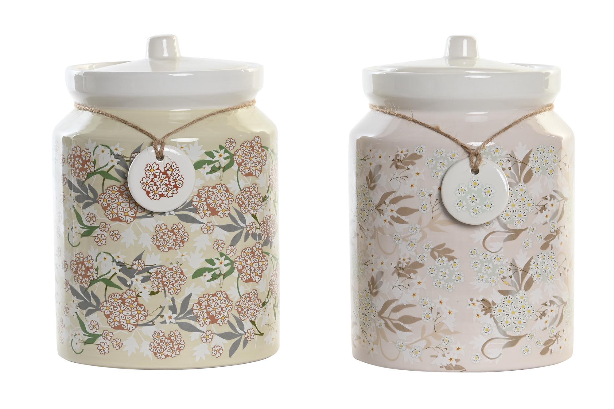 DKD Home Decor Bote Tradicional de Dolomita Verde Beige - 2,35 L, Pack 2 Unidades, Apto Lavavajillas, 15x21x15 cm