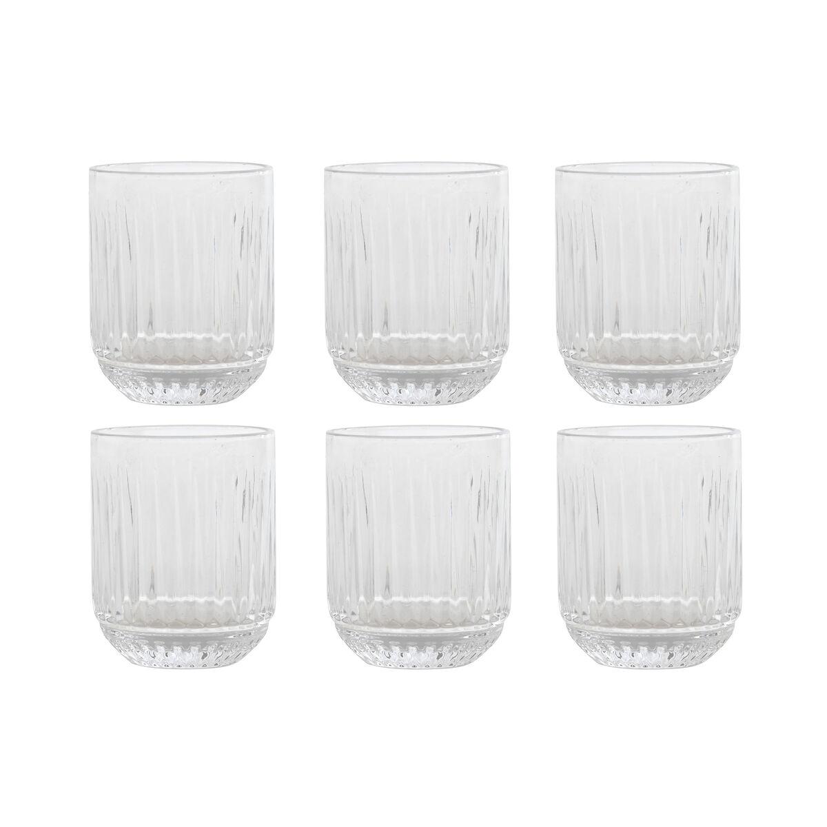 DKD Home Decor Vaso de Cristal Transparente 275ml Set de 6 Rayado, Apto para Lavavajillas y Microondas