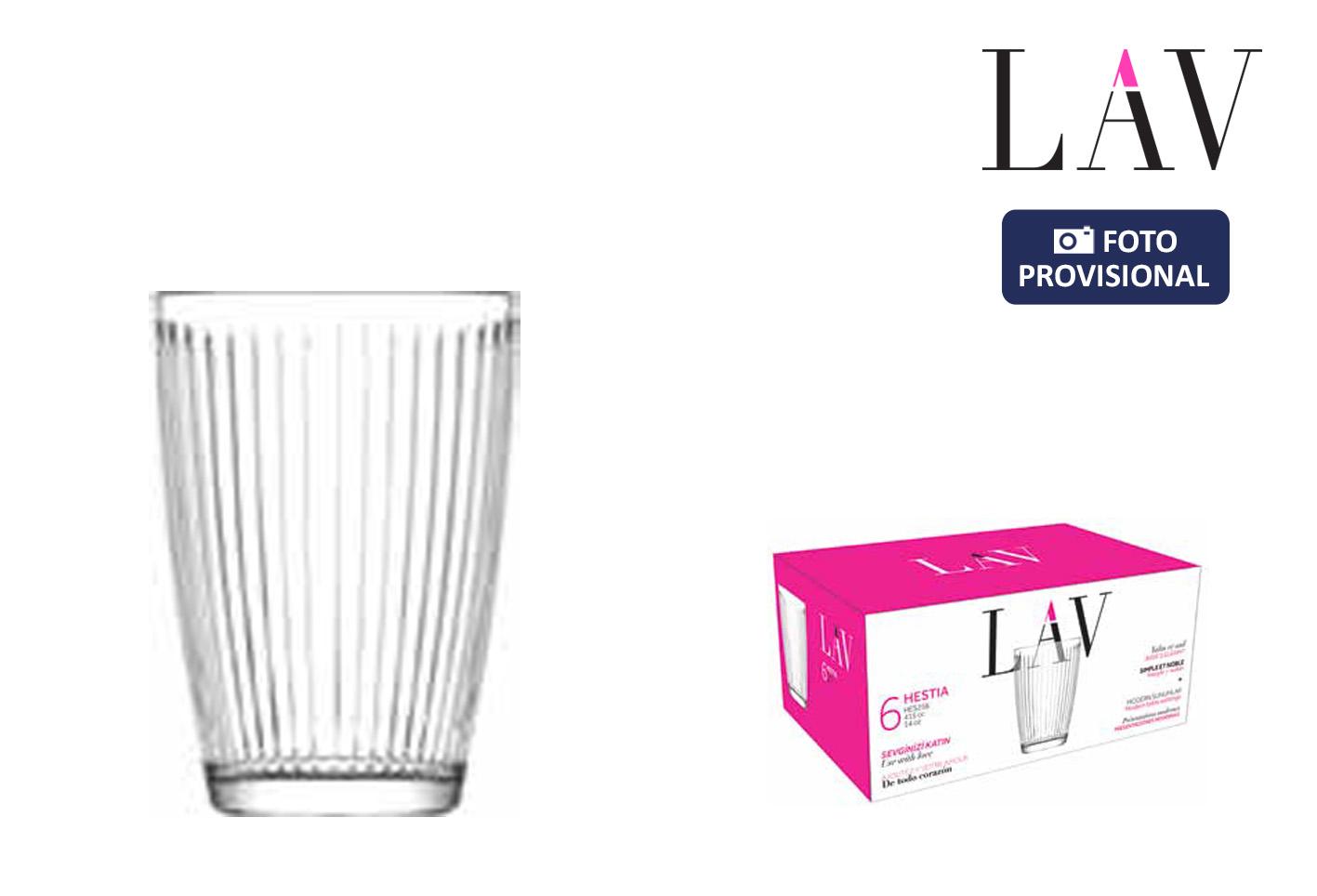 LAV Set 6 Vasos de Cristal Hestia 415 ml, Ø8.5x12 cm (8 Cajas)