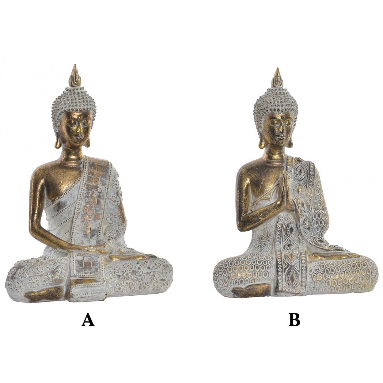 Buda Decoración de Resina, Figura decorativa Buda Dorado. Decoración Zen con estilo Budista 15,4x10,1x21,3 cm