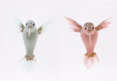 DKD Home Decor Figura Navidad Fantasia Colibri, Rosa Palo Azul Celeste, Foam Poliester, 18x19x10 cm (2 Unidades)