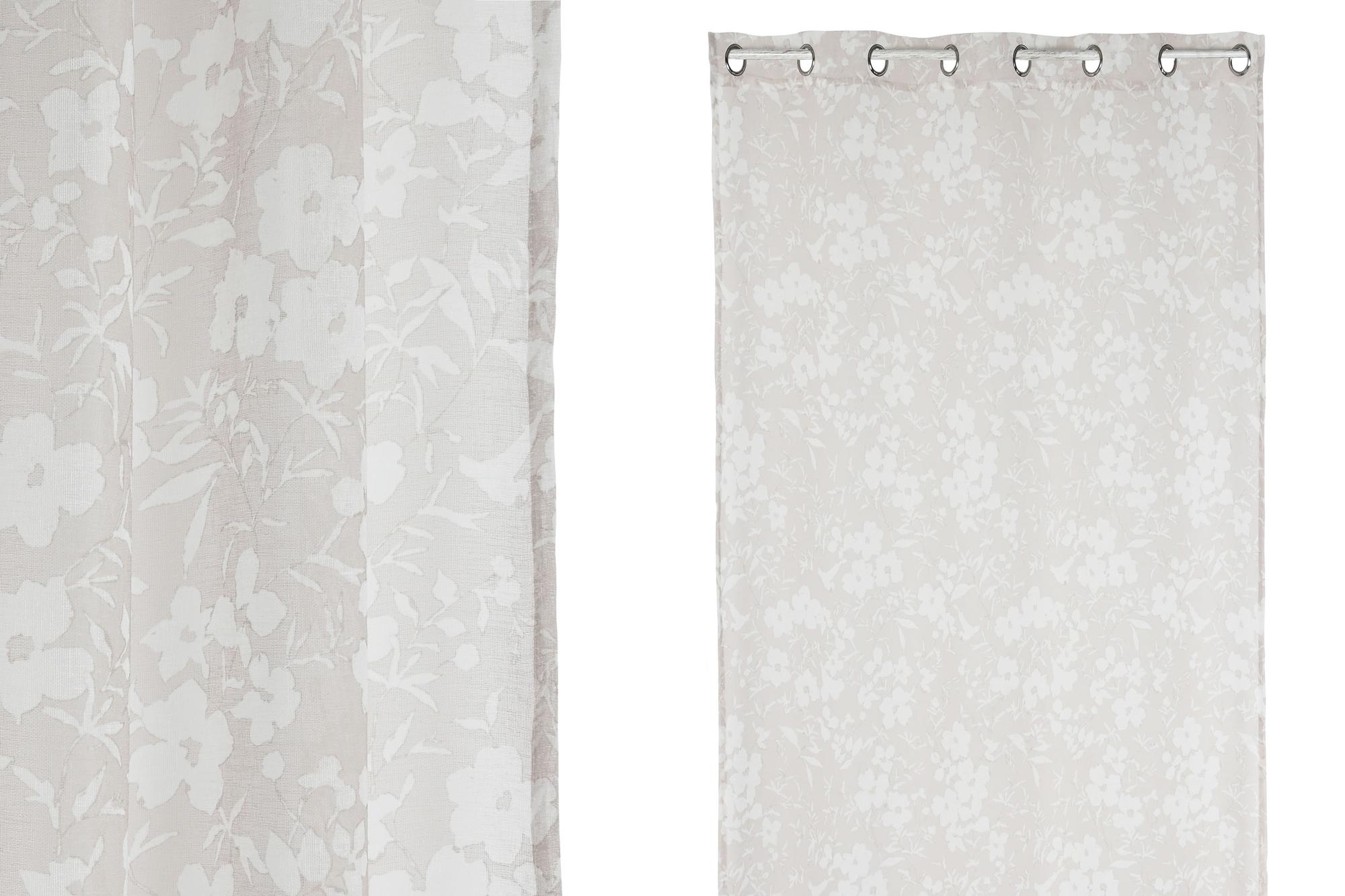 DKD Home Decor Cortina Romántico Beige de Poliéster con 8 Anillas, 260 x 140 cm (Pack de 2 Unidades)