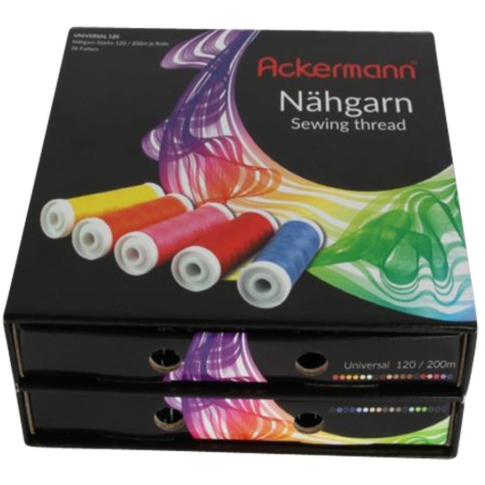 Ackermann Hilo de Coser Universal 120 Multi-Color Poliéster 200m - Caja de 36 Carretes para Máquina y Mano