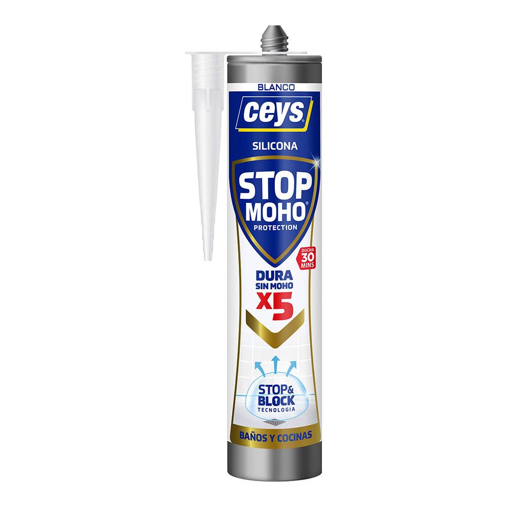 Ceys Silicona Stop Moho X5 para Baños y Cocinas, Blanco, 280 ml, Secado Rápido 30 Minutos