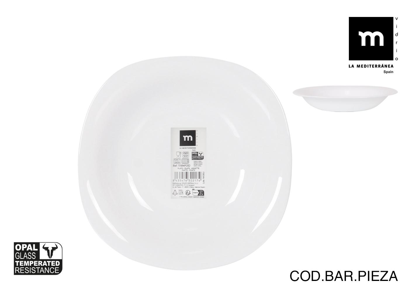 La Mediterranea Plato Hondo Opal 23 cm Colección Palaos (36 Unidades)