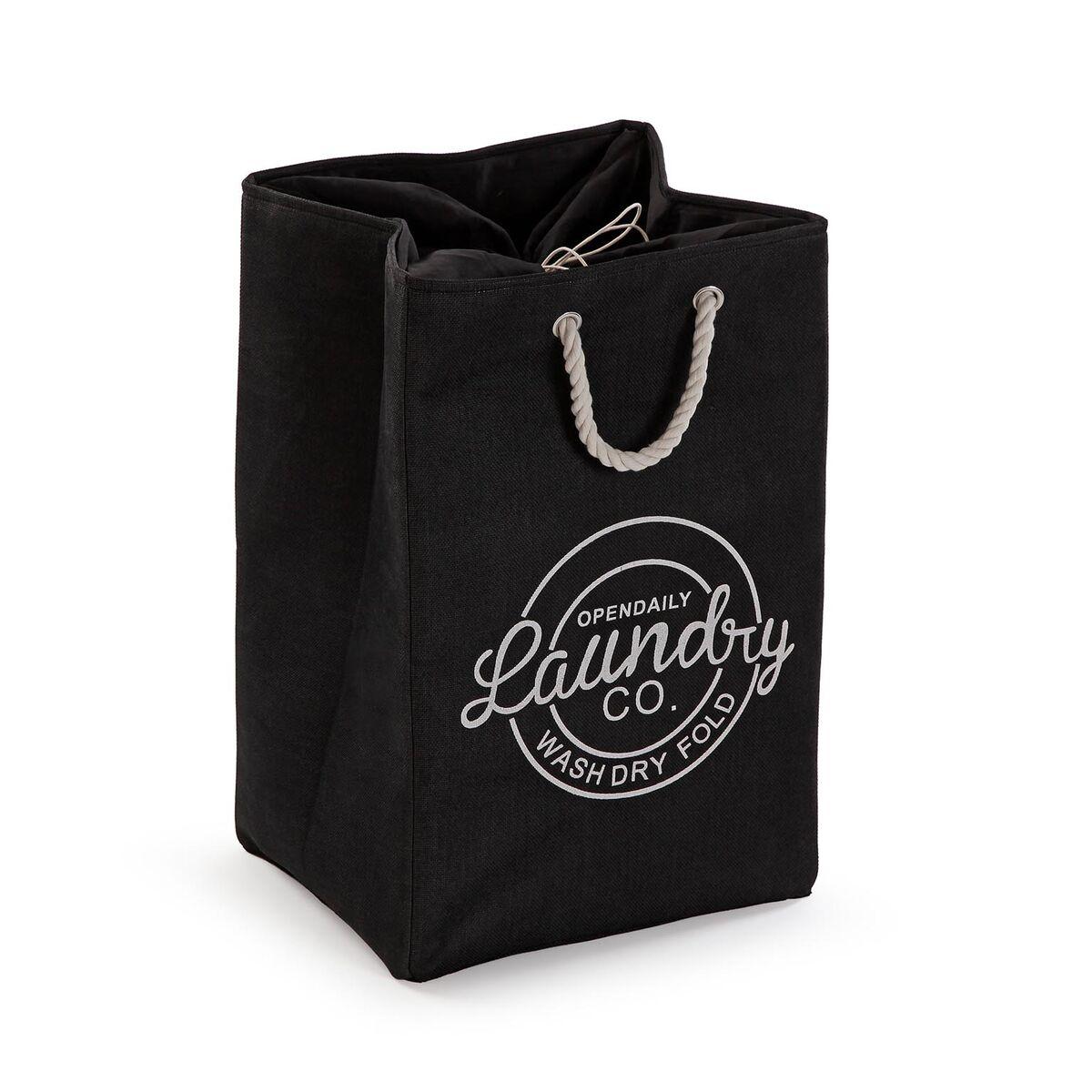 Cesto para la Ropa Sucia Versa Negro Poliéster PVC Metal EVA 30 x 55 x 36 cm