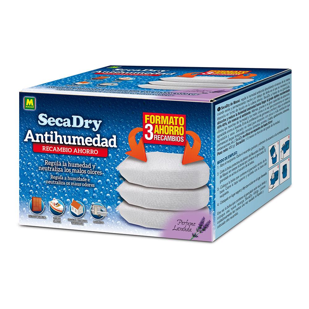 Massó Pack Recambio Secadry Antihumedad Deshumidificador Cloruro Cálcico 3 Unidades x 450g