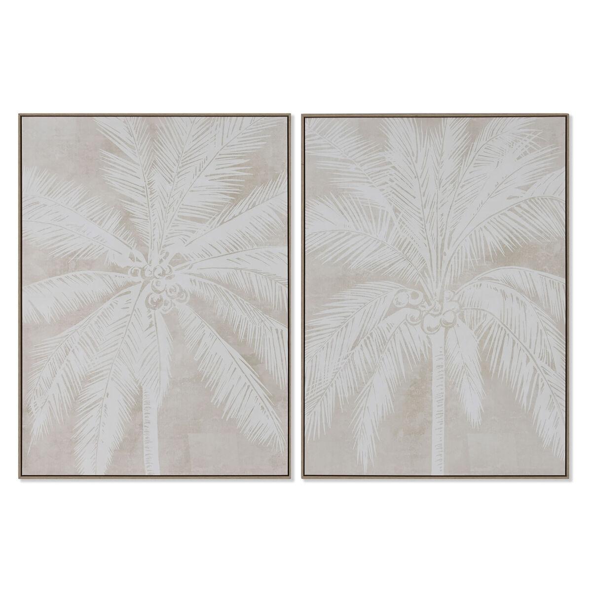 DKD Home Decor Cuadro Colonial Palmera Material Ps Lienzo Blanco Roto Beige 90x120x4 cm Pack 2 Unidades