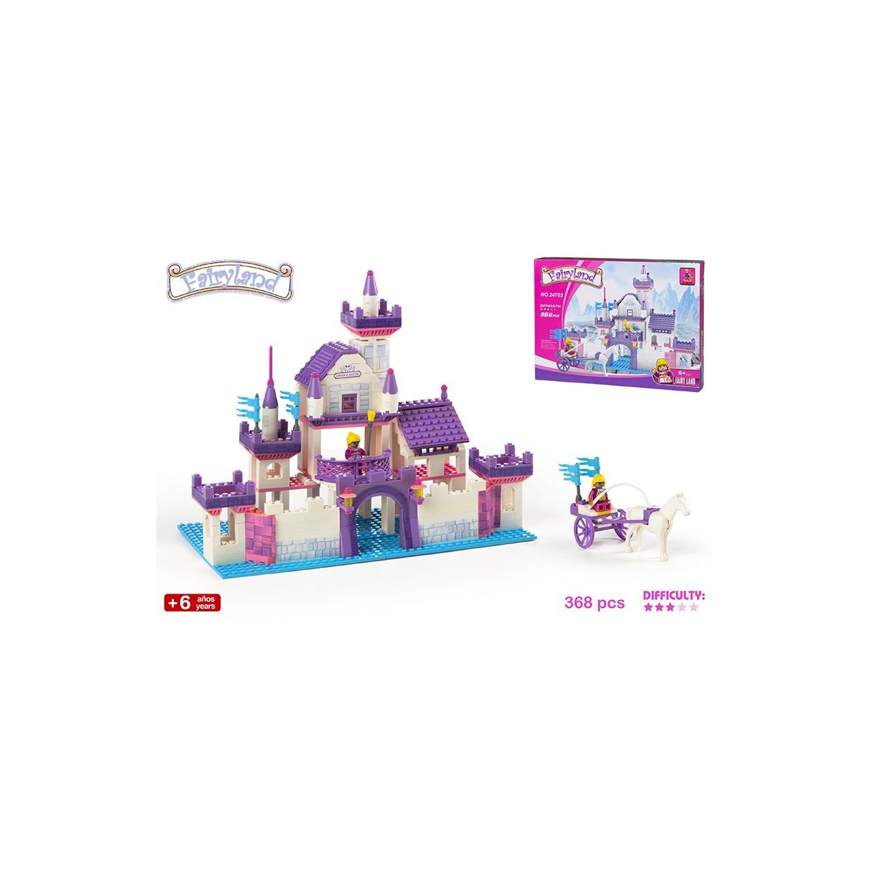 Hogar y Más - Castillo de construcción de princesas entretenido juego de mesa en tonos morado y blanco Fairyland