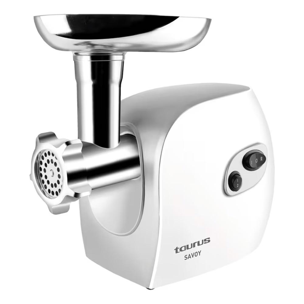 Taurus Picadora Savoy 450W con 3 Cuchillas, Accesorio Kebbe y Embutidor, Función Reverse, Bandeja y Tubo de Metal